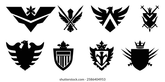 Assorted Shield Silhouette vector frames or shapes on the white background