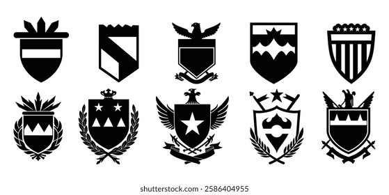 Assorted Shield Silhouette vector frames or shapes on the white background