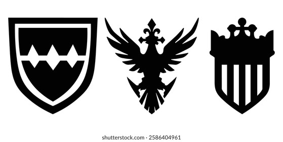 Assorted Shield Silhouette vector frames or shapes on the white background