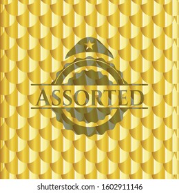 Assorted shiny golden badge. Scales pattern. Vector Illustration. Detailed.