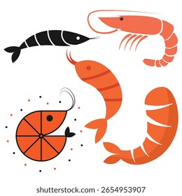 Assorted Shrimp and Prawn Collection Flat Design Seafood Market Set