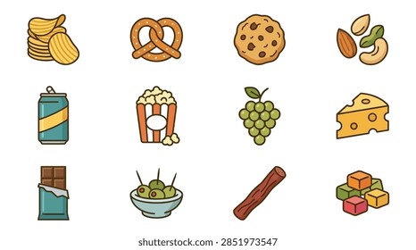 Assorted snack and nibble icons.