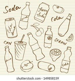 Assorted soft drinks vector doodle