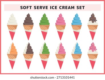 Conjunto de material de ilustración de helado de servicio suave