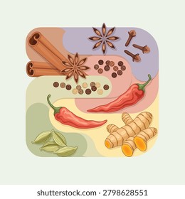 Assorted spices and herbs on plate