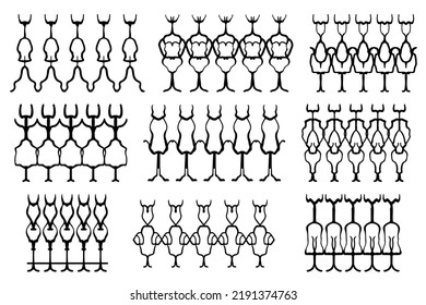 Assorted spooky cemetery fence silhouettes. Assets isolated on a white background. Scary, haunted and spooky fence elements