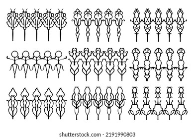 Assorted spooky cemetery fence silhouettes. Assets isolated on a white background. Scary, haunted and spooky fence elements