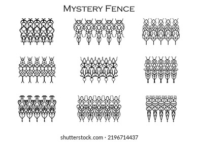 Assorted Spooky Cemetery Fence Silhouettes. Assets Isolated On A White Background. Scary, Haunted And Spooky Fence Elements