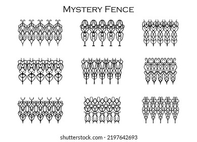 Assorted spooky cemetery fence silhouettes. Assets isolated on a white background. Scary, haunted and spooky fence elements