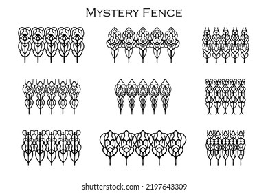 Assorted spooky cemetery fence silhouettes. Assets isolated on a white background. Scary, haunted and spooky fence elements