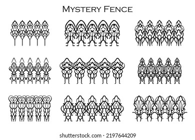 Assorted spooky cemetery fence silhouettes. Assets isolated on a white background. Scary, haunted and spooky fence elements
