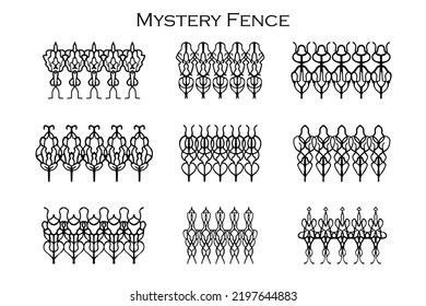 Assorted spooky cemetery fence silhouettes. Assets isolated on a white background. Scary, haunted and spooky fence elements

