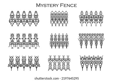Assorted spooky cemetery fence silhouettes. Assets isolated on a white background. Scary, haunted and spooky fence elements
