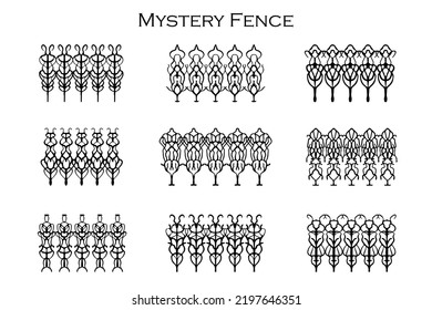 Assorted Spooky Cemetery Fence Silhouettes. Assets Isolated On A White Background. Scary, Haunted And Spooky Fence Elements
