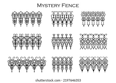 Assorted Spooky Cemetery Fence Silhouettes. Assets Isolated On A White Background. Scary, Haunted And Spooky Fence Elements
