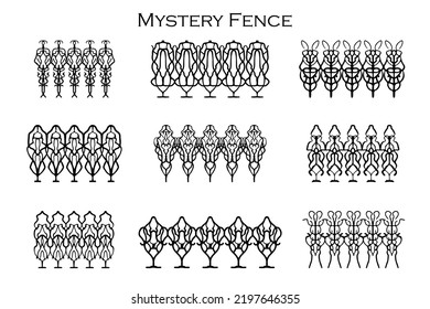 Assorted Spooky Cemetery Fence Silhouettes. Assets Isolated On A White Background. Scary, Haunted And Spooky Fence Elements
