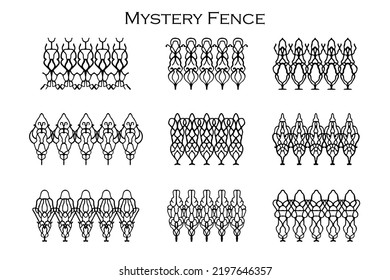 Assorted Spooky Cemetery Fence Silhouettes. Assets Isolated On A White Background. Scary, Haunted And Spooky Fence Elements
