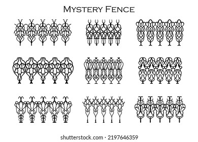 Assorted Spooky Cemetery Fence Silhouettes. Assets Isolated On A White Background. Scary, Haunted And Spooky Fence Elements
