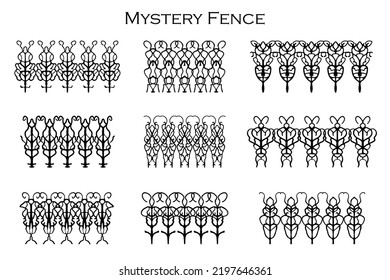 Assorted Spooky Cemetery Fence Silhouettes. Assets Isolated On A White Background. Scary, Haunted And Spooky Fence Elements
