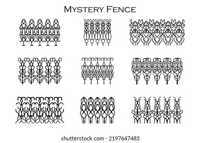 Assorted Spooky Cemetery Fence Silhouettes. Assets Isolated On A White Background. Scary, Haunted And Spooky Fence Elements
