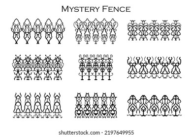 Assorted spooky cemetery fence silhouettes. Assets isolated on a white background. Scary, haunted and spooky fence elements
