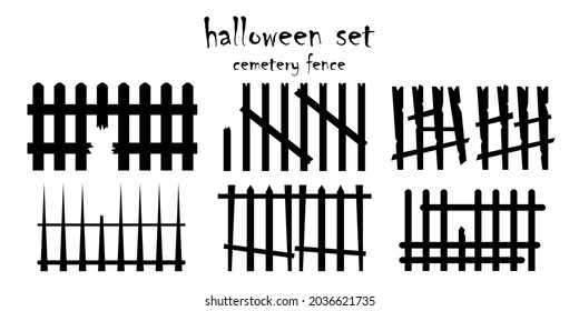 Assorted spooky cemetery gate silhouettes - vector. Assets isolated on a white background. Scary, haunted and creepy fence elements
