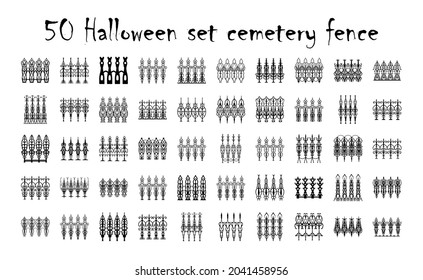 Assorted spooky cemetery gate silhouettes - vector. Assets isolated on a white background. Scary, haunted and creepy fence elements
