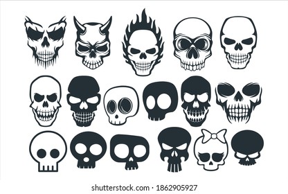 assorted spooky and cute skull vector graphic design template set for sticker, decoration, cutting and print file