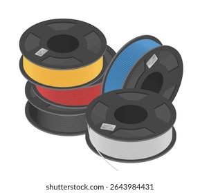 Assorted spools of 3D printer filament including PLA ABS TPU Carbon Fiber and Nylon in various vibrant colors for creative and technical hobby use