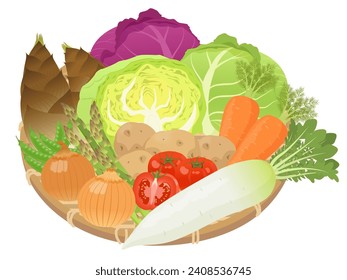 Assorted spring vegetables vector illustration