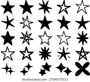 Assorted Star Collection Black and White Shapes and Symbol Set