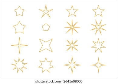 Assorted Star Shapes Vector Illustration with Outline Design and Geometric Forms