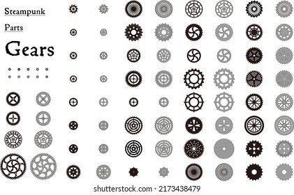 Assorted steampunk-like gear designs in various shapes