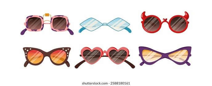 Assorted sunglasses featuring playful, trendy, and artistic designs. A perfect mix of classic and novelty eyewear for fashion-forward looks.