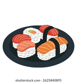 Assorted Sushi Platter Vector Illustration 
