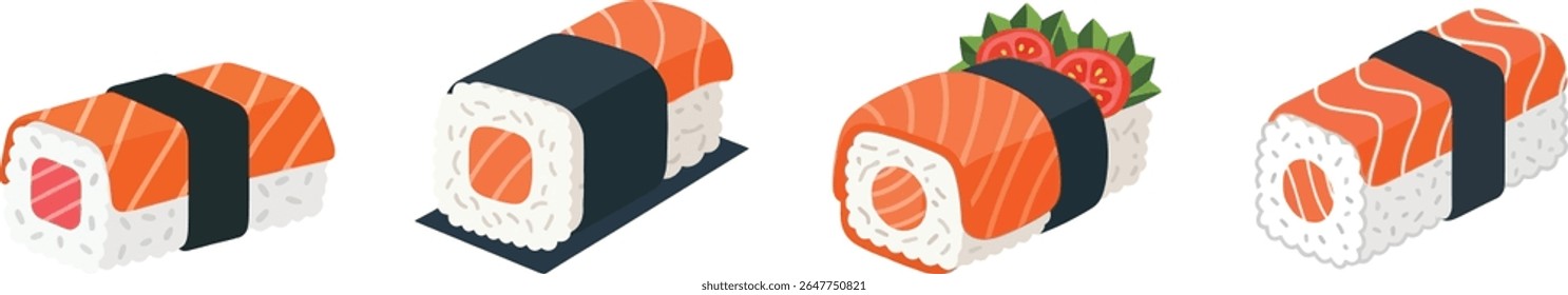 Ilustração de vetor de rolos de sushi sortidos