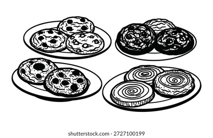 Surtido de galletas dulces en platos para ideas de bocadillos y horneado