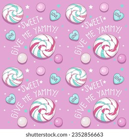 Assorted sweet pink candies. Pattern, texture. Vector illustration.