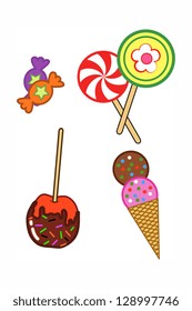Assorted sweets (lollipops,candies,candy apple and ice cream ). EPS 10