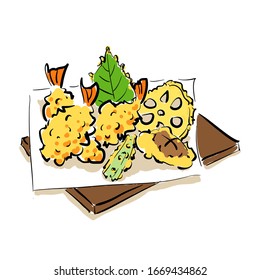 Assorted tempura hand-drawn style illustration vector