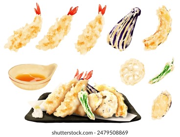 Assorted tempura single item set Japanese food