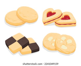 Assorted traditional butter cookies, checkboard cookie, Heart shape jam cookie, almond cookie