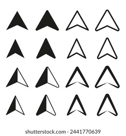 Assorted triangle icons collection. Navigation arrows set. Directional pointers variety. Vector illustration. EPS 10.