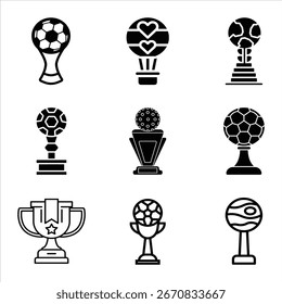 Conjunto de Ilustración vectorial de silueta de trofeo surtido para conceptos deportivos y de reconocimiento