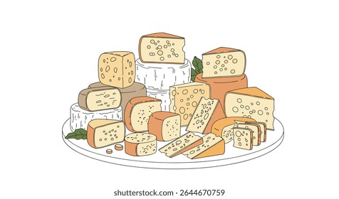 Assorted types of cheese vector illustration appetizing culinary delights still life food