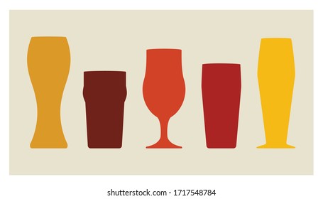 Assorted types of traditional beer glasses vector silhouette