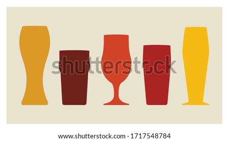 Assorted types of traditional beer glasses vector silhouette