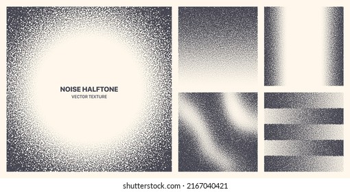 Assorted Various Black Noise Halftone Different Grainy Textures Vector Set Isolated On Light Background  Half Tone Contrast Black White Graphic Rough Gritty Variety Texture Design Element Collection