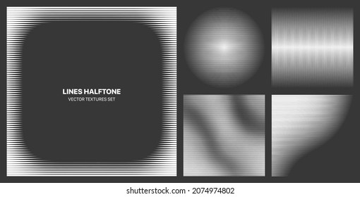 Assorted Various Halftone Lines Textures Vector Different Geometric Patterns Set Isolated On Background. Contrast Black White Strip Graphic Modernism Pattern Variety Texture Design Elements Collection