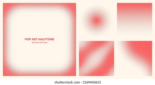 Assorted Various Modern Halftone Pop Art Textures Vector Different Geometric Wavy Pattern Set Isolated On Light Backdrop. Pale Red Half Tone Graphic Variety Texture Universal Design Element Collection